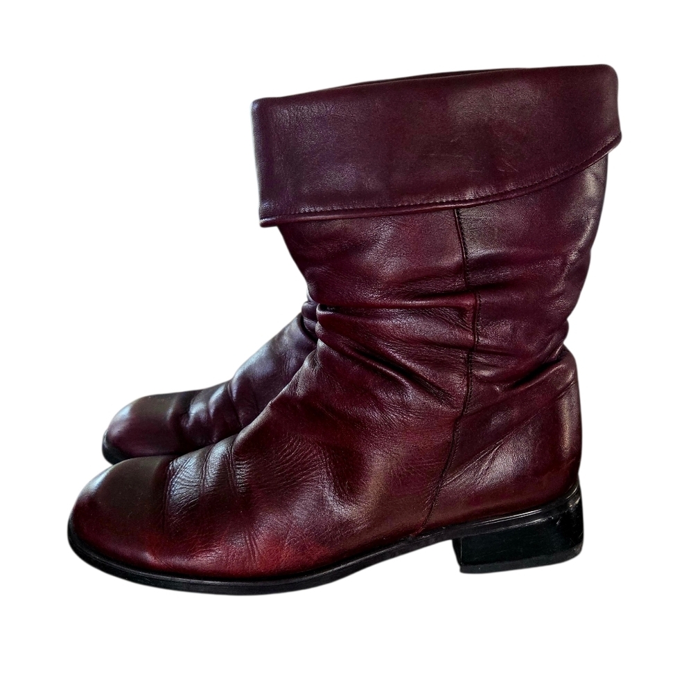 Santana Canada Burgundy Oxblood Red Leather Slouchy Pirate Pull On Boots Size 9
